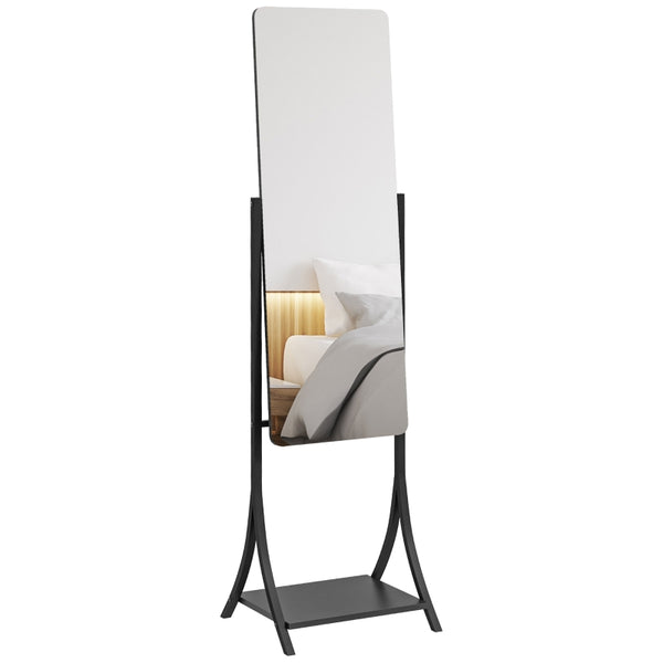 HOMCOM Free Standing Dressing Mirror, Full Length Mirror with Adjustable Angle, Storage Shelf for Living Room, Bedroom, Hallway