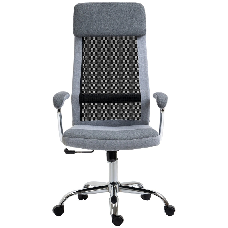 Vinsetto Office Chair Linen-Feel Mesh Fabric High Back Swivel Computer Task Desk Chair for Home with Arm, Wheels, Grey