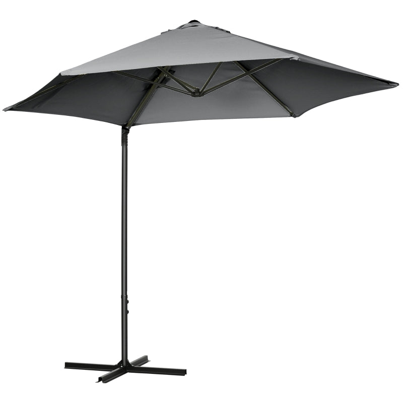 Outsunny 2.5M Garden Cantilever Parasol with 360° Rotation, Offset Roma Patio Umbrella Hanging Sun Shade Canopy Shelter with Cross Base, Dark Grey