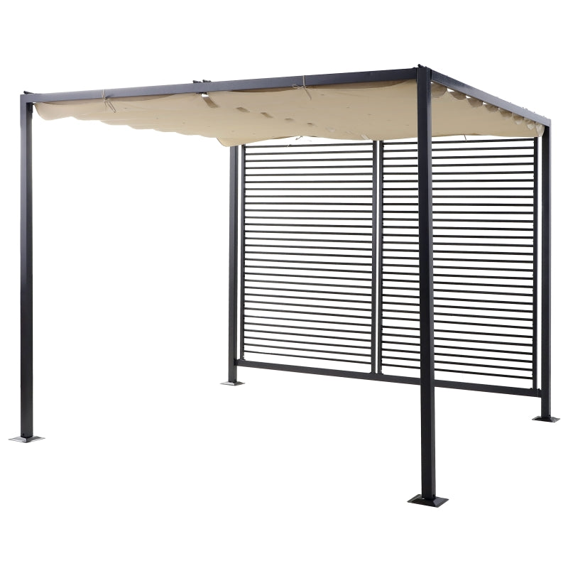 Outsunny 2.8m x 3m Retractable Metal Frame Outdoor Garden Pergola Beige