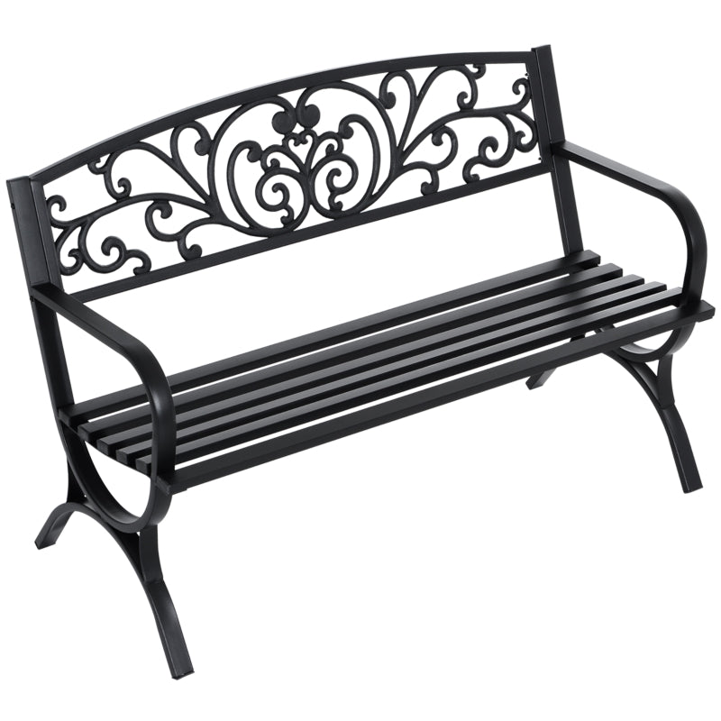 Outsunny 2 Seater Metal Garden Bench Garden Park Porch Chair Outdoor Patio Loveseat Seat Black