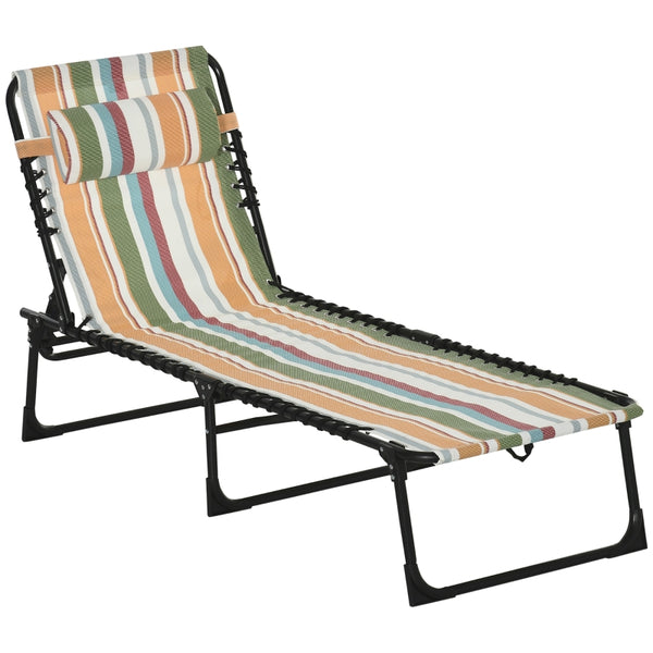 Outsunny Folding Sun Lounger Beach Chaise Chair Garden Reclining Cot Camping Hiking Recliner with 4 Position Adjustable, Multicolored