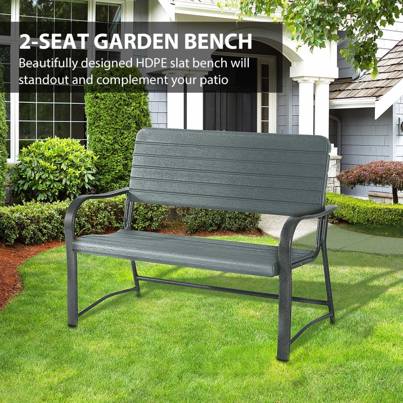 Outsunny 2 Seater Garden Bench Double Chair Outdoor Love Chair Patio Furniture. - Dark Green