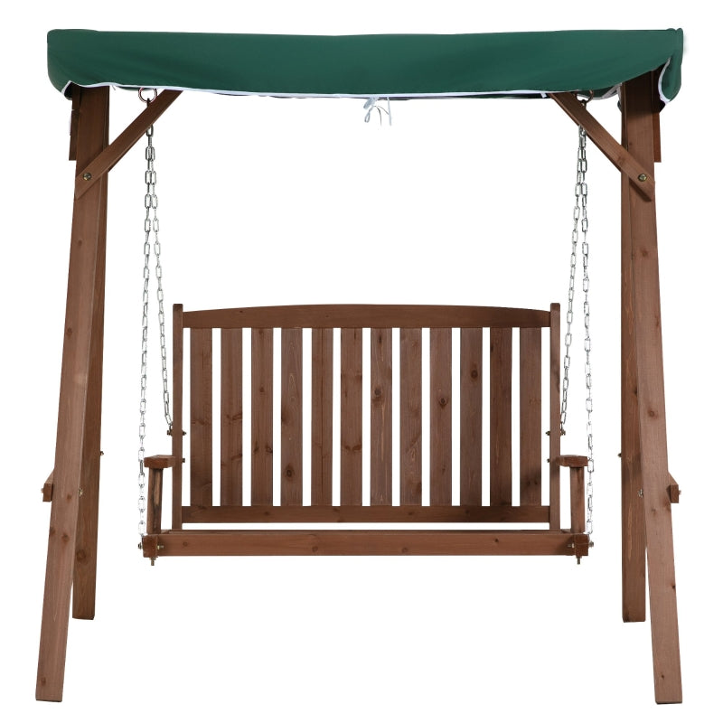 Outsunny Fir Wood 2-Seater Outdoor Garden Swing Chair w/ Canopy Green