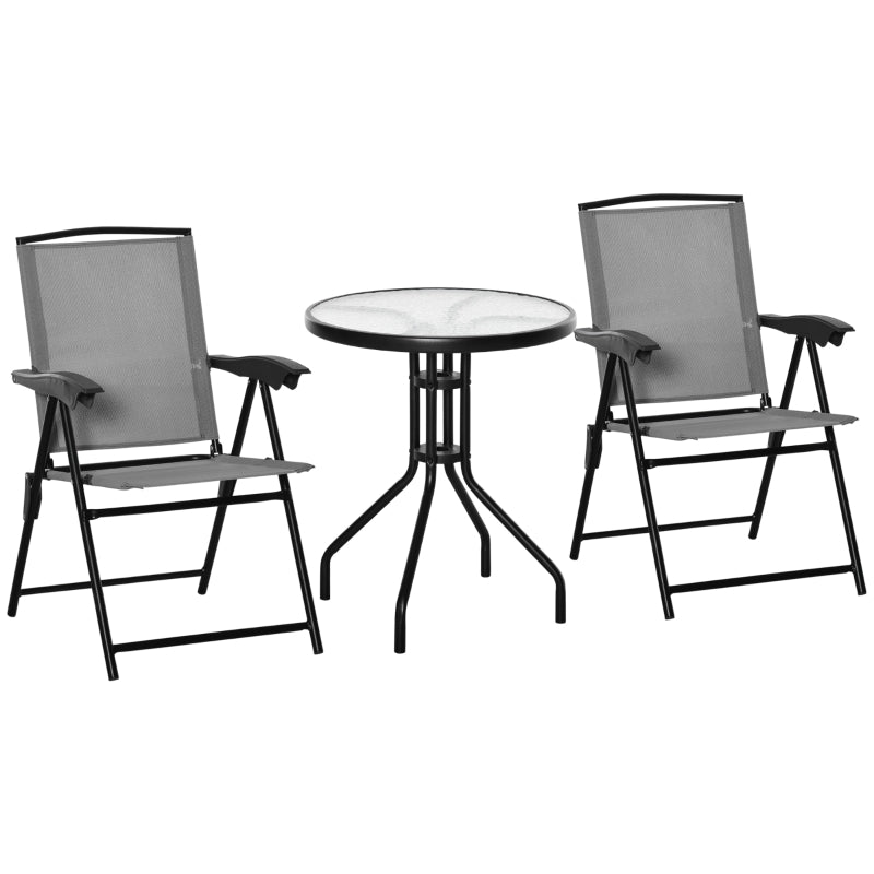 Outsunny 3 Piece Patio Furniture Bistro Set 2 Folding Chairs 1 Tempered Glass Table  Adjustable Backrest - Grey