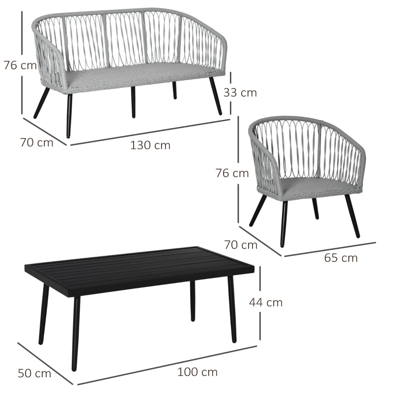 Outsunny 5-Seater Garden PE Rattan Sofa Set w/ Single Cushioned Sofas, Loveseat, Coffee Table and Adjustable Foot Pads, Grey