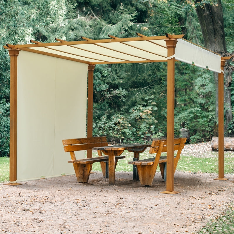 Outsunny 3(m) x 3(m) Garden Outdoor Retractable Pergola Gazebo with Adjustable Canopy Garden Sun Shade Patio Canopy Shelter - Beige