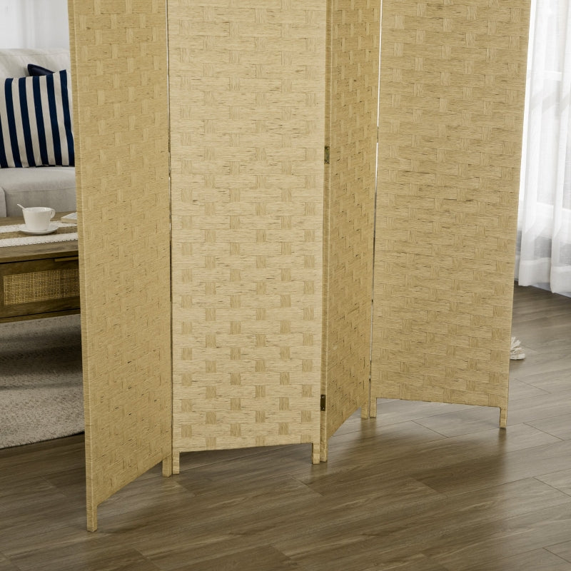 HOMCOM 4-Panel Room Dividers, Wave Fibre Freestanding Folding Privacy Screen Panels, Partition Wall Divider for Indoor Bedroom Office, 170 cm, Brown