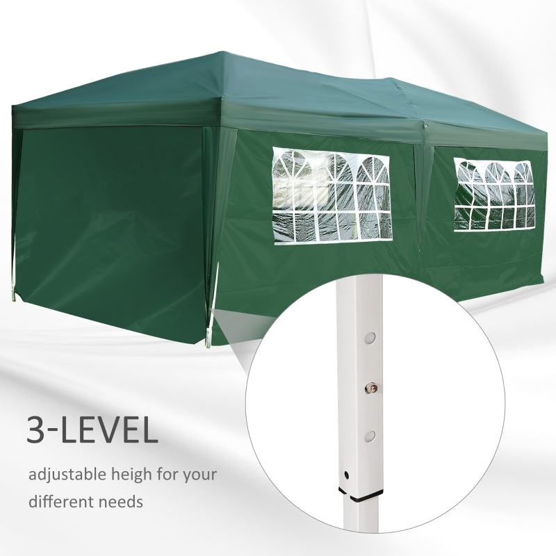 Outsunny 3 x 6m Garden Heavy Duty Water Resistant Pop Up Gazebo Marquee Party Tent Wedding Canopy Awning-Green