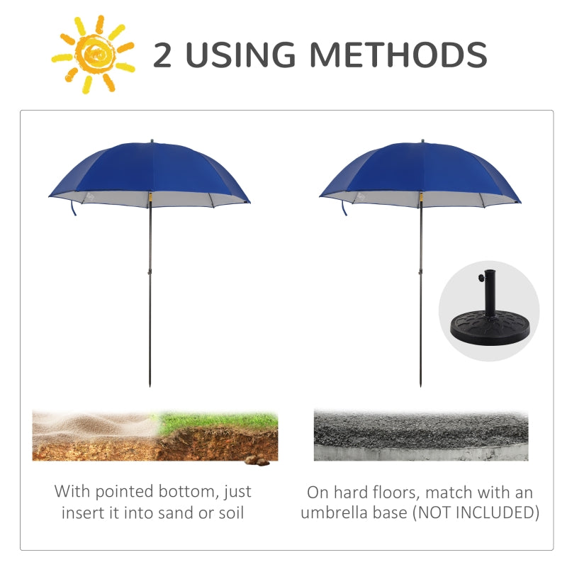 Outsunny 2m Beach Parasol Fishing Umbrella Brolly with Sides and Push Botton Tilt Sun Shade Shelter with Carry Bag, UV30+, Blue