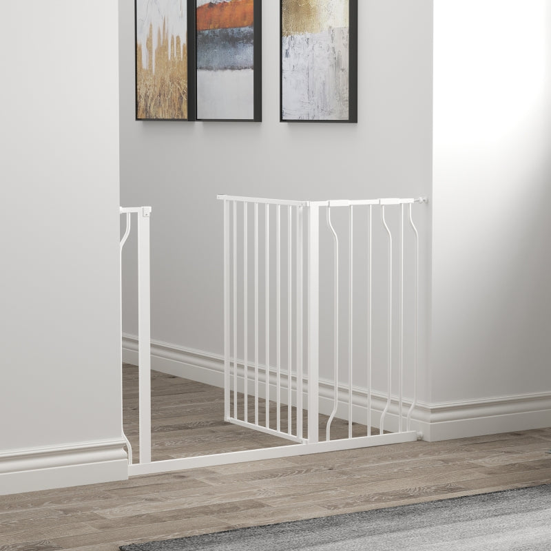 PawHut Wide Dog Safety Gate, with Door Pressure, for Doorways, Hallways, Staircases - White