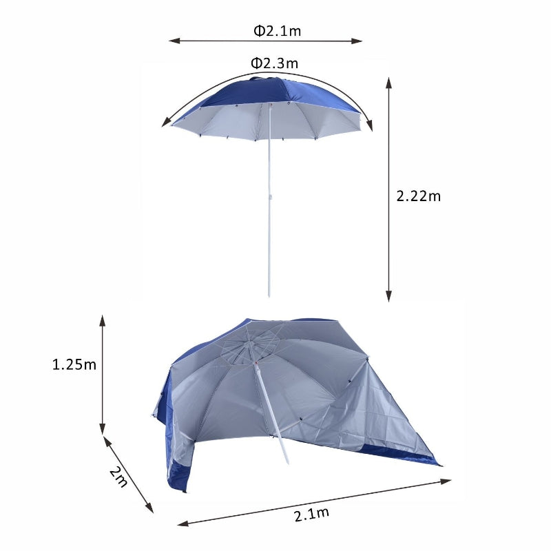 Outsunny 2m Beach Sport Umbrella Parasol-Coated Blue Polyester/Steel