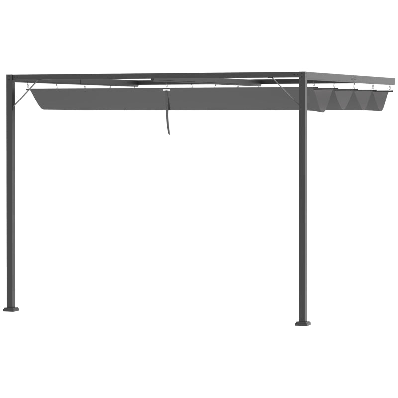 Outsunny 3(m) Outdoor Pergola Retractable Canopy Wall Mounted Gazebo Patio Shelter Sun Shade, Grey