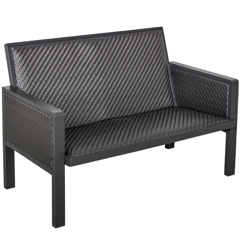 Outsunny 4-Seater Aluminum PE Rattan Wicker Sofa Set Outdoor Conservatory Furniture Lawn Patio Coffee Table, Deep Grey