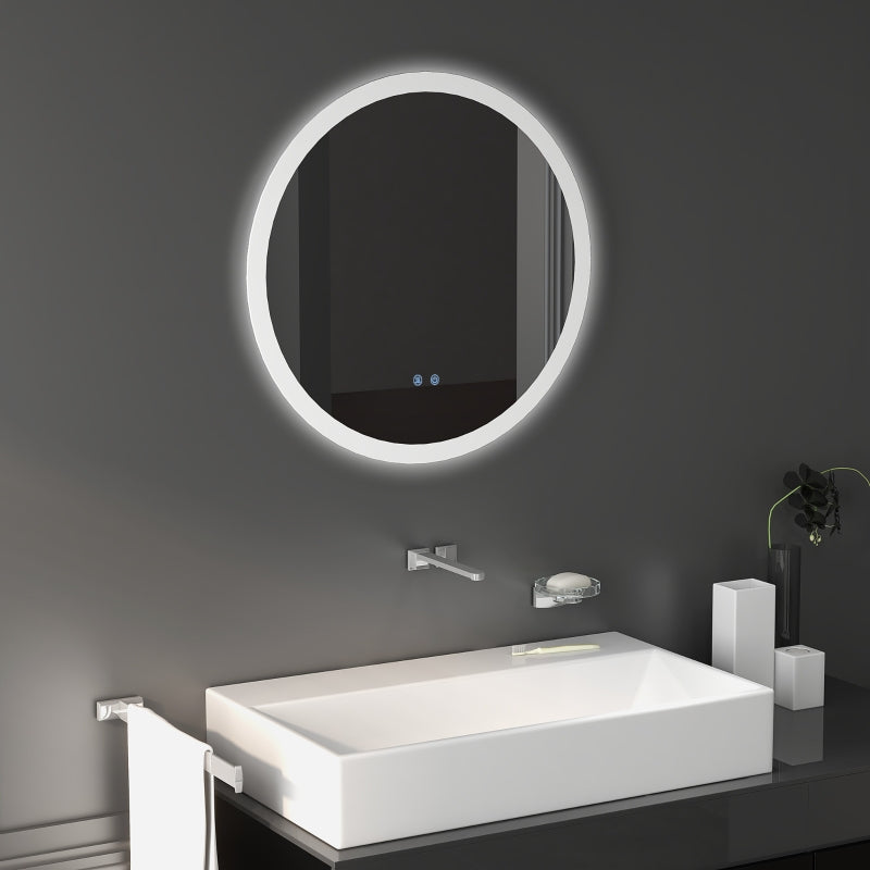 Kleankin Round Bathroom Mirror with LED Lights, 3 Temperature Colours, Defogging Film, Aluminium Frame, Hardwired, 60 x 60 cm