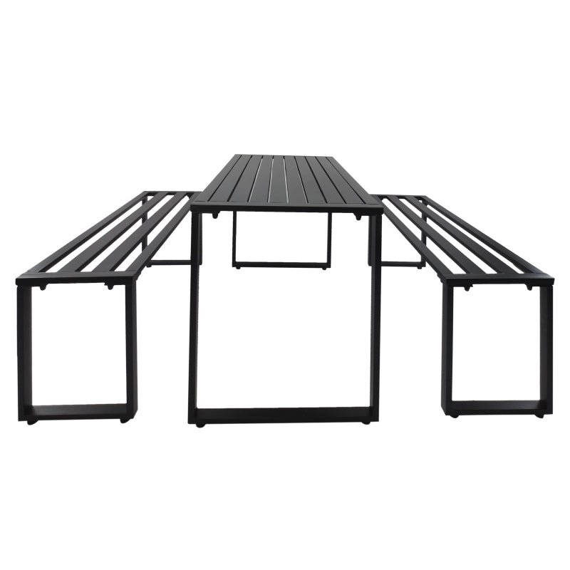 Outsunny 3Pcs Outdoor Dining Set Metal Beer Table Bench Patio Garden Yard Black