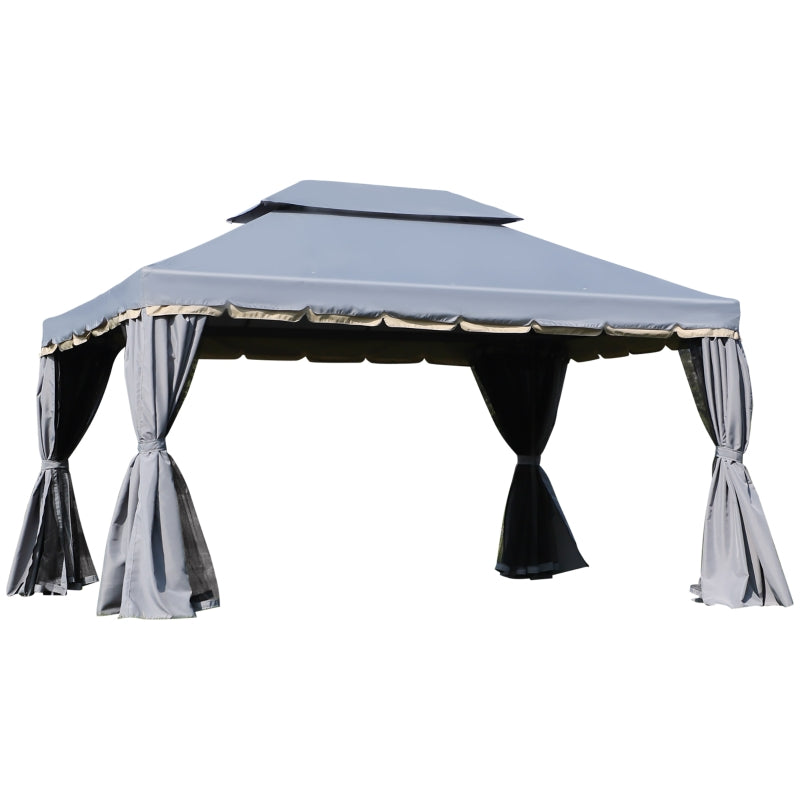 Outsunny 3 x 4m Aluminium Alloy Gazebo Marquee Canopy Pavilion Patio Garden Party Tent Shelter with Nets and Sidewalls - Grey