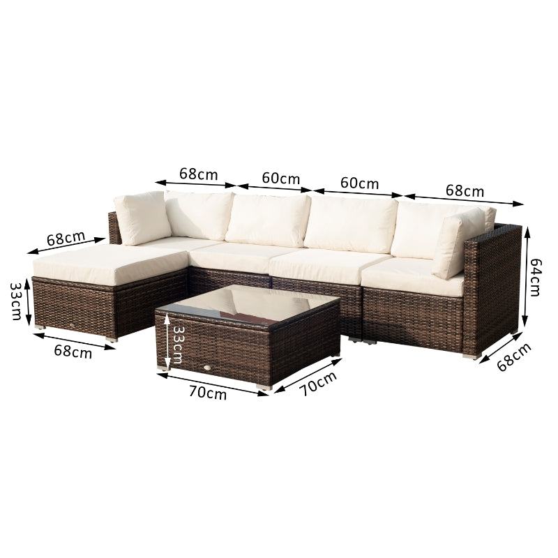 Outsunny 5-Seater Rattan Furniture Set- Brown/Milk White