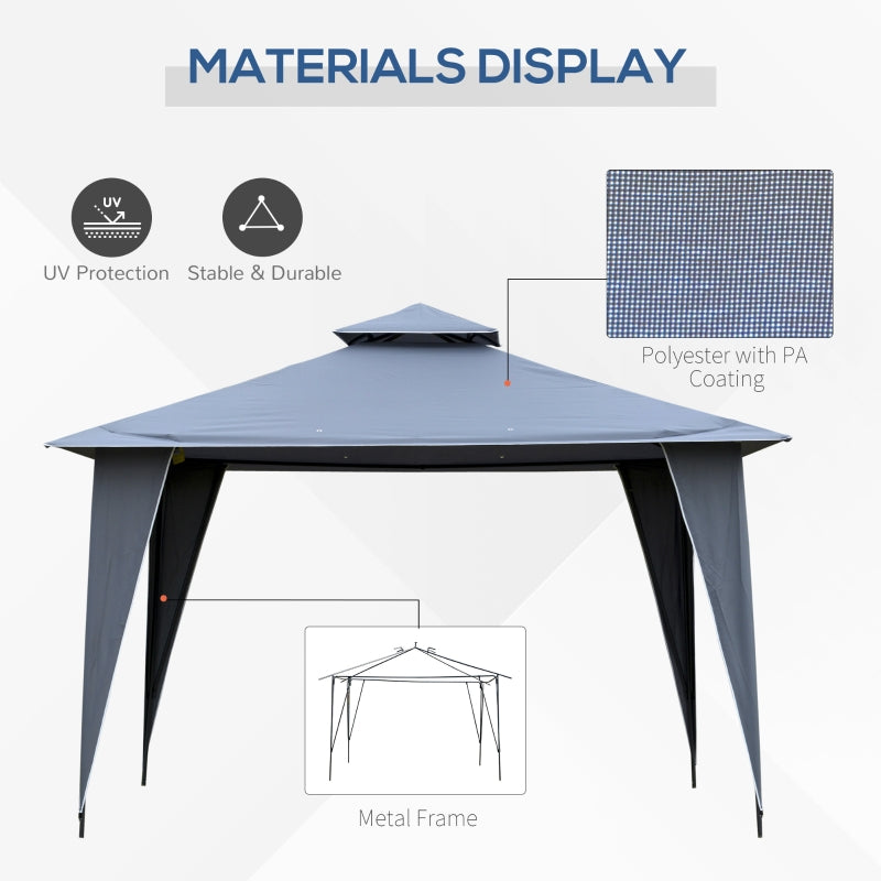 Outsunny 3.5x3.5m Side-Less Outdoor Canopy Tent Gazebo w/ 2-Tier Roof Steel Frame Garden Party Gathering Shelter Grey