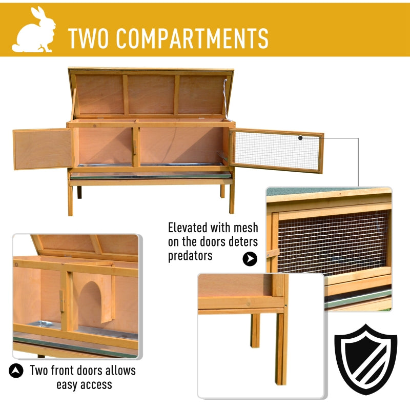 Pawhut Wooden Rabbit Hutch Bunny Cage Outdoor Small Animal House w/Hinged Top Slide out Tray 115 x 44.3 x 65 cm