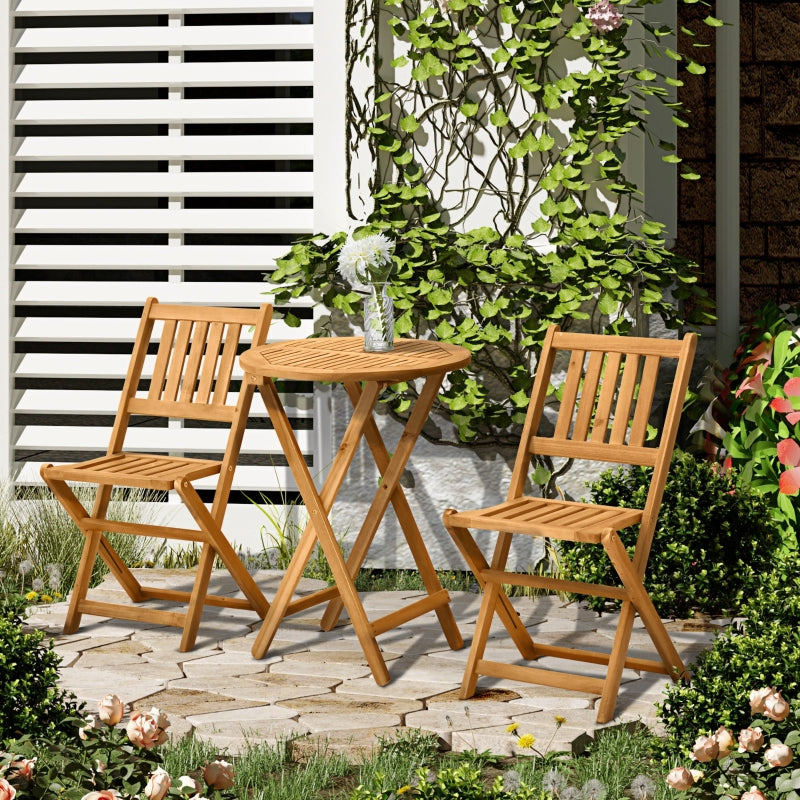 Outsunny 3 Piece Folding Bistro Set, Wooden Garden Table and Chairs for Outdoor, Patio, Yard, Porch, Teak