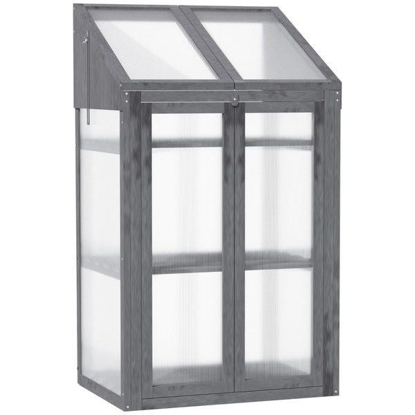 Outsunny 3-Tier Wooden Cold Frame Greenhouse Garden Grow House w/ Polycarbonate Glazing, Openable Lid, 70 x 50 x 120 cm, Grey