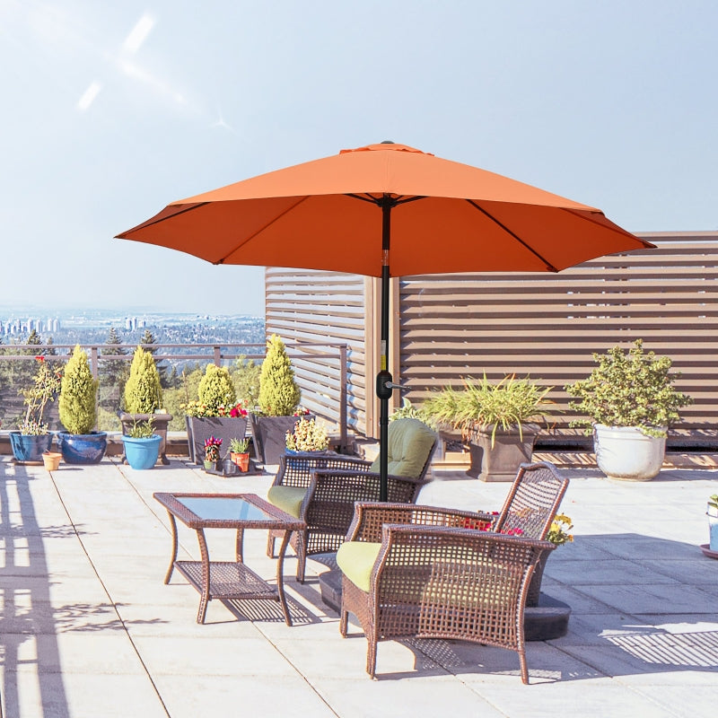 Outsunny 2.6M Patio Parasol Sun Umbrella, Tilt Shade Shelter Canopy with Crank 8 Ribs Aluminium Frame, Orange