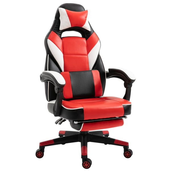 Vinsetto Cool & Stylish Gaming Chair Ergonomic Recliner w/ Thick Padding Footrest Neck & Back Pillow 5 Wheels Racing Swivel Height Adjustable Red