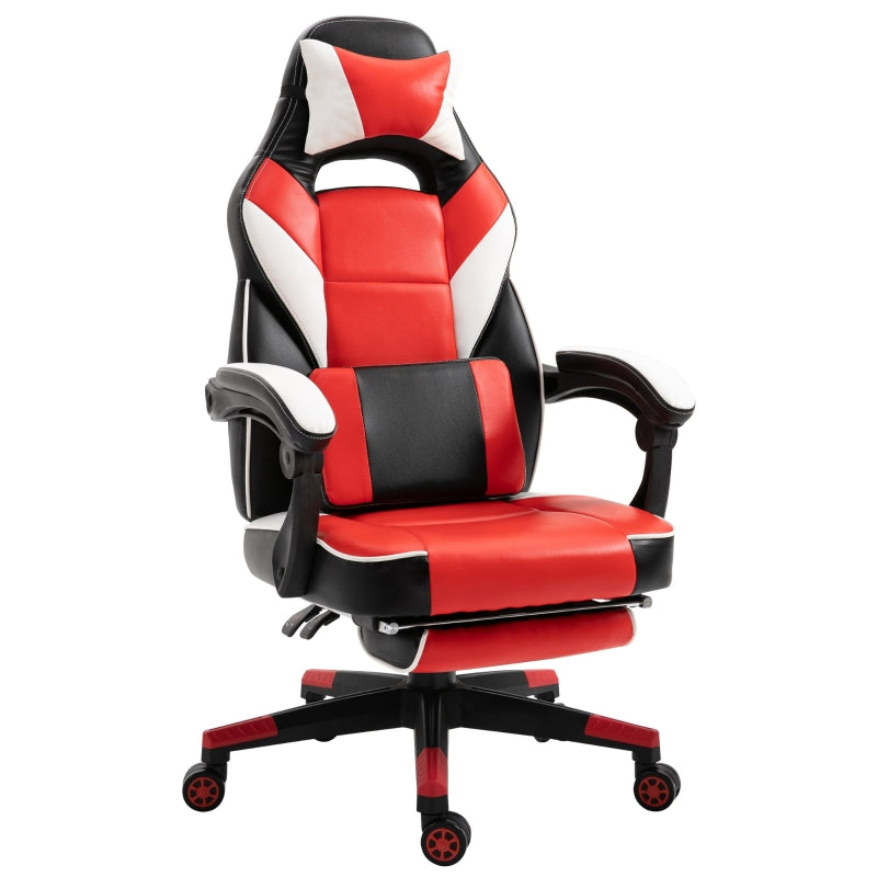 Vinsetto Cool & Stylish Gaming Chair Ergonomic Recliner w/ Thick Padding Footrest Neck & Back Pillow 5 Wheels Racing Swivel Height Adjustable Red