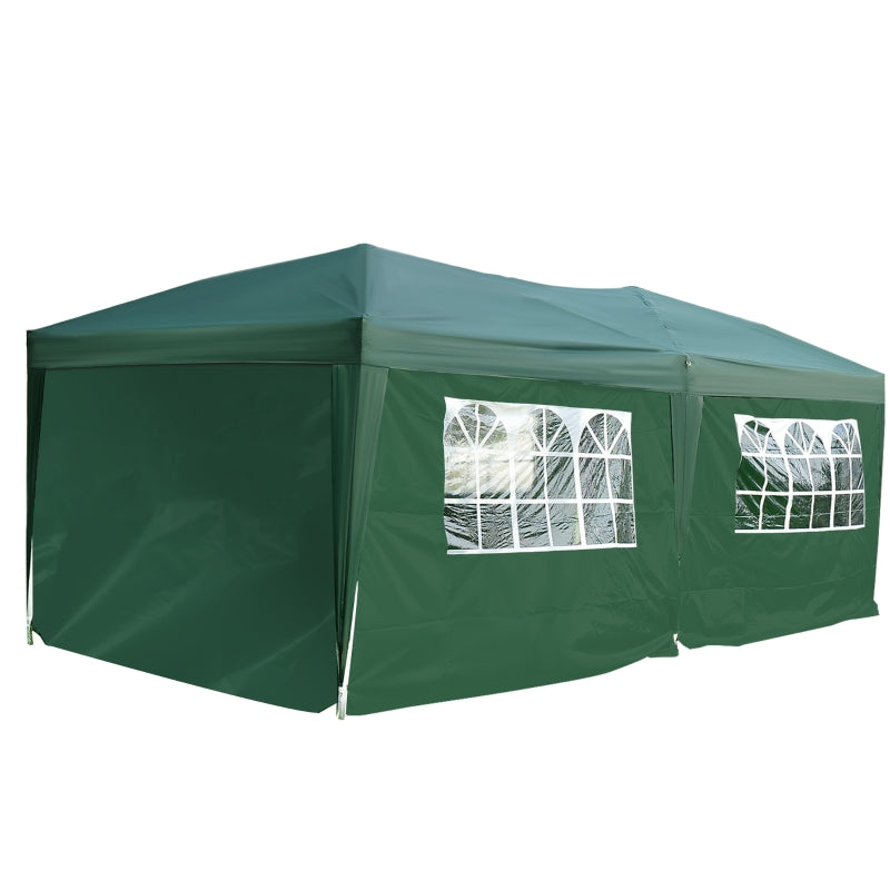 Outsunny 3 x 6m Garden Heavy Duty Water Resistant Pop Up Gazebo Marquee Party Tent Wedding Canopy Awning-Green