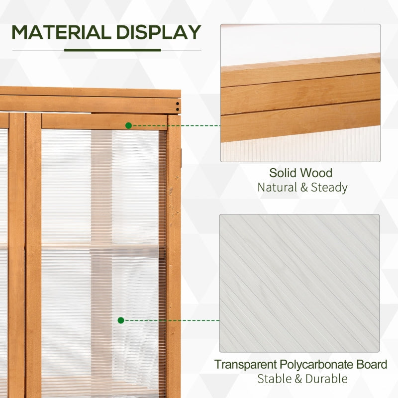 Outsunny 3-tier Wood Greenhouse Garden Polycarbonate Cold Frame Grow House w/ Storage Shelf for Plants, Flowers, Natural