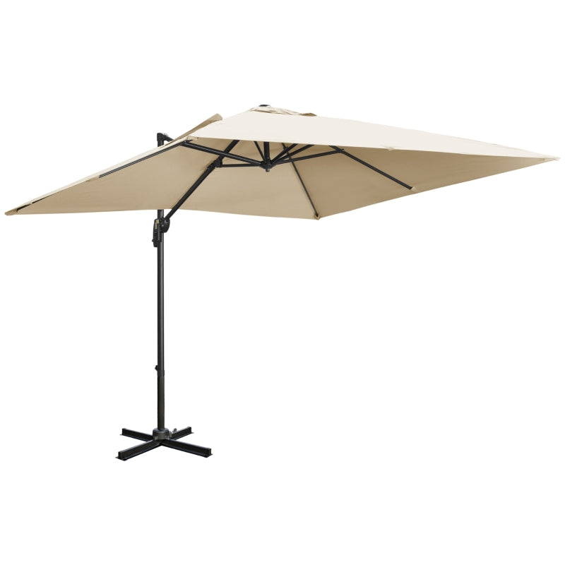 Outsunny 2.7 x 2.7 m Cantilever Parasol, Square Overhanging Umbrella with Cross Base, Crank Handle, Tilt, 360° Rotation, Aluminium Frame, Cream White