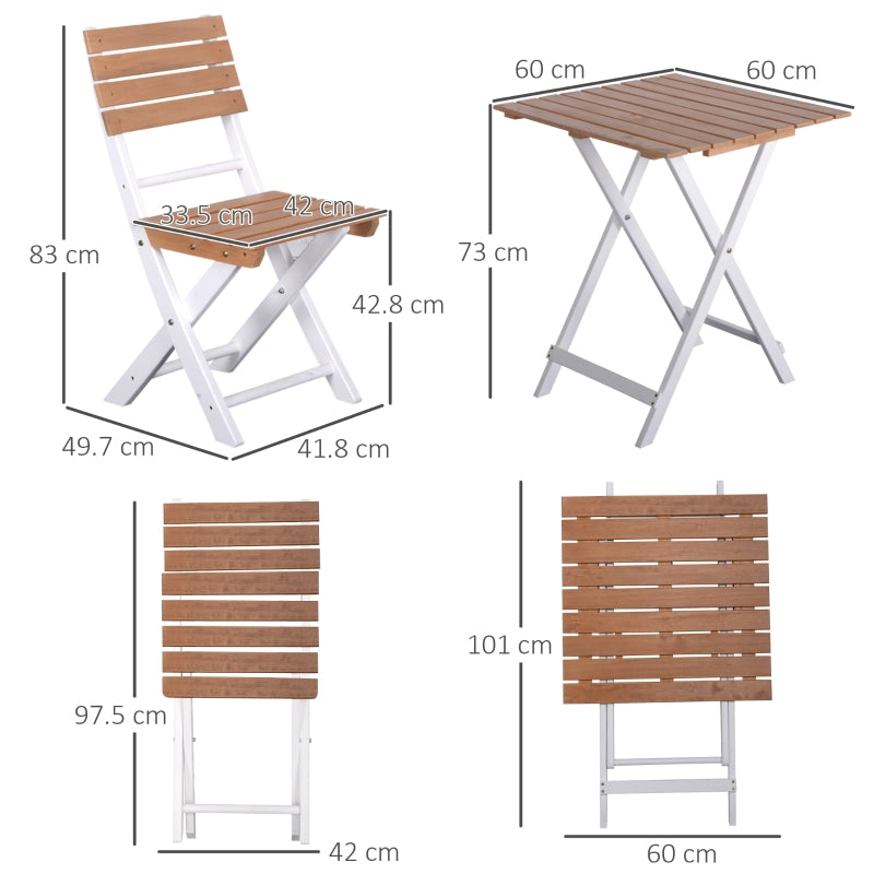 Outsunny 3 Piece Patio Bistro Set, Folding Outdoor Chairs and Table Set, Pine Wood Frame for Poolside Garden, Natural