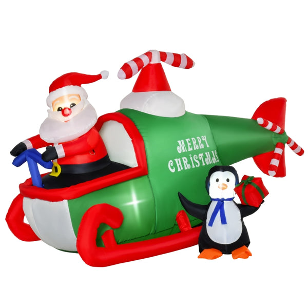 HOMCOM 1.2m Christmas Inflatable Decoration with Santa Claus on Plane, Gift in Penguin, Light Up Blow Up Santa Outdoor, Xmas Decor for Holiday Party