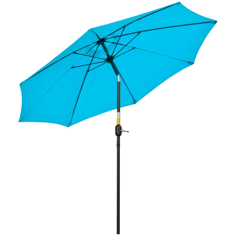 Outsunny 2.6M Patio Parasol Sun Umbrella, Tilt Shade Shelter Canopy with Crank 8 Ribs Aluminium Frame, Blue