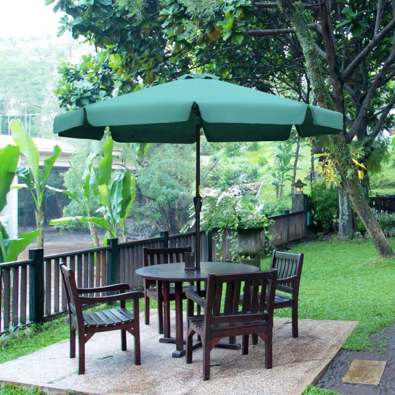 Outsunny 2.66m Garden Parasol Umbrella, Outdoor Market Table Umbrella, Outdoor Sun Shade with Ruffles, 8 Sturdy Ribs, Green