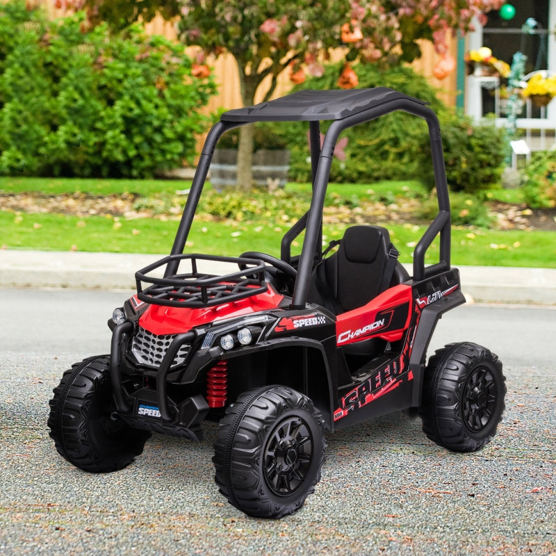 HOMCOM 12V Battery-powered Kids Electric Ride On Car Off-road UTV Toy 3-6 km/h with High Roof Parental Remote Control Lights MP3 Suspension Wheels Red