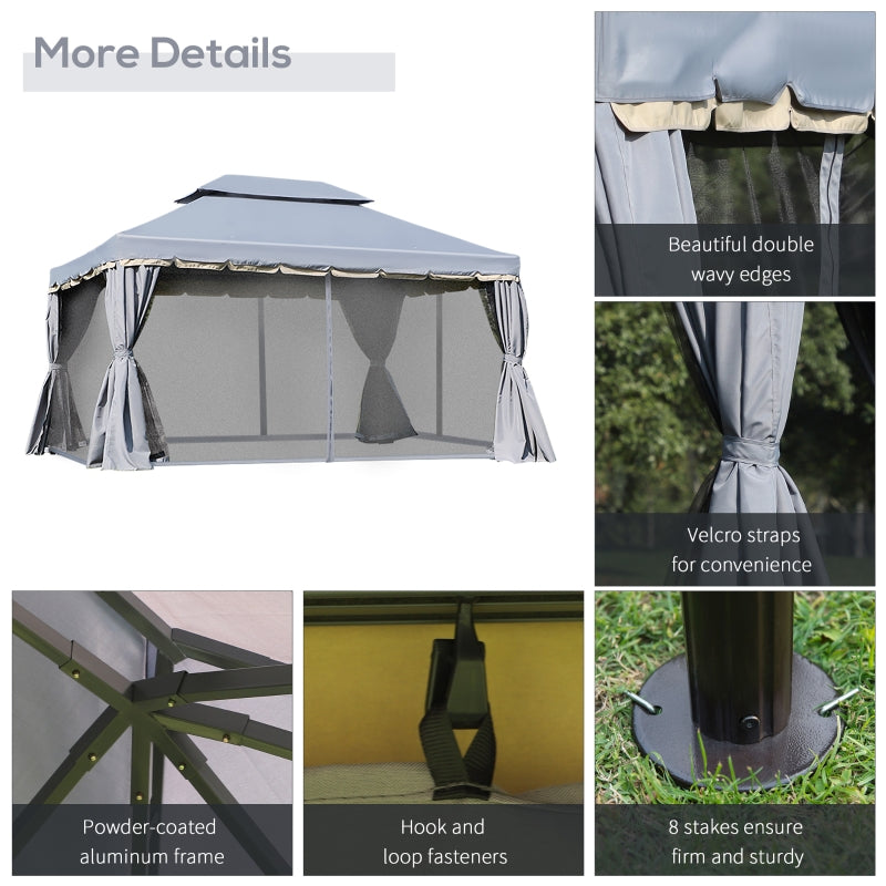 Outsunny 3 x 4m Aluminium Alloy Gazebo Marquee Canopy Pavilion Patio Garden Party Tent Shelter with Nets and Sidewalls - Grey