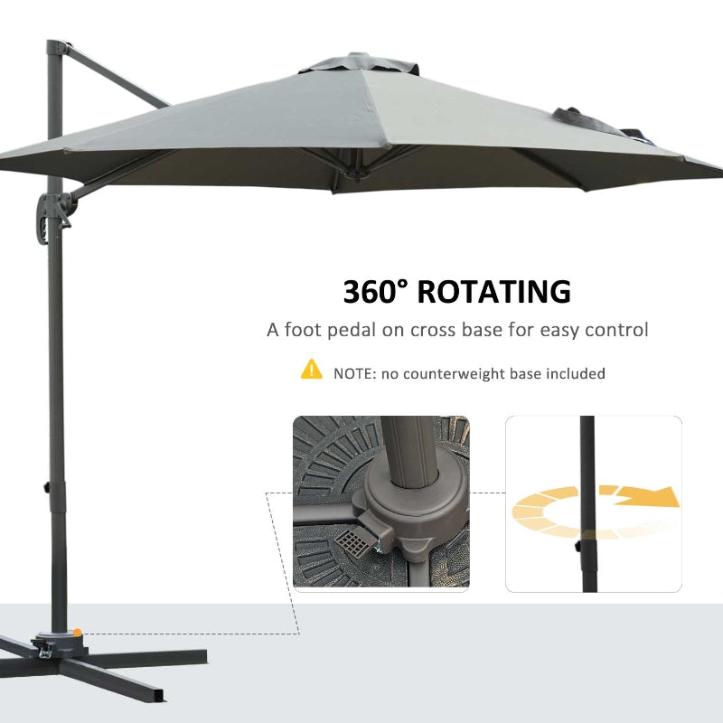 Outsunny 3(m) Patio Offset Parasol Roma Umbrella Cantilever Hanging Sun Shade Canopy Shelter 360° Rotation with Cross Base - Dark Grey