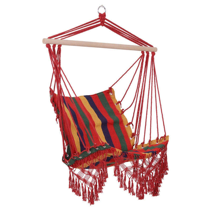 Outsunny Hammock Chair Swing Colourful Striped Tree Hanging Seat Porch Indoor Outdoor Fabric Garden Furniture