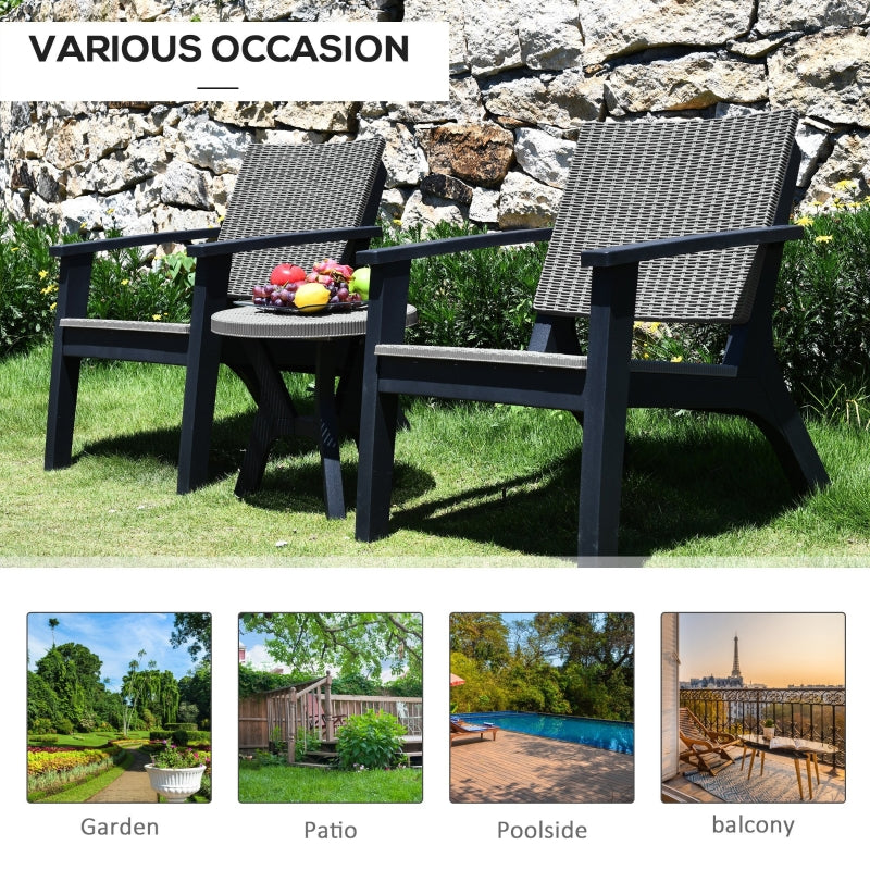 Outsunny 3 Pieces PP Rattan Coffee Set Bistro Furniture Arm Chair Table Set for Patio Porch