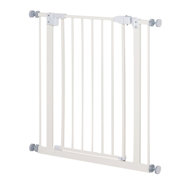 PawHut Pet Metal Safety Gate Pressure Fitted Stair Barrier for Dog Expandable Fence with Auto-Close Door Double Locking System 74cm to 84 cm White