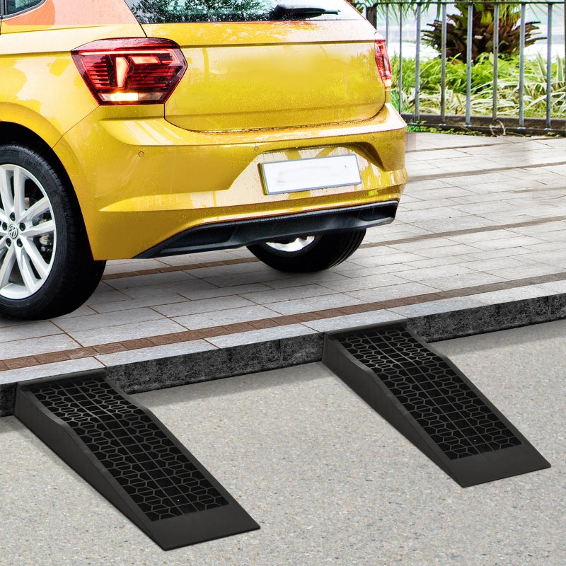 HOMCOM Pair of 2 Low Entrance Plastic Curb Ramps Anti-Slip Surface 3 Ton Capacity Garage Workshop Cars SUVs Small Vans