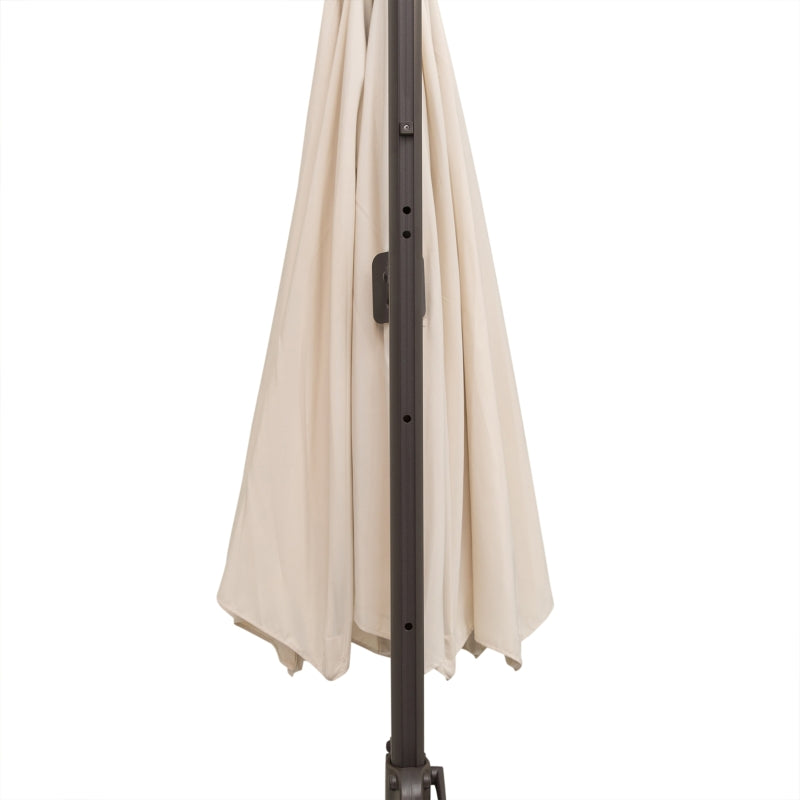 Outsunny 3M Banana Parasol Hanging Cantilever Umbrella W/ Cross Base Hand Crank Aluminium Frame 360°Rotation Hand Crank-Beige