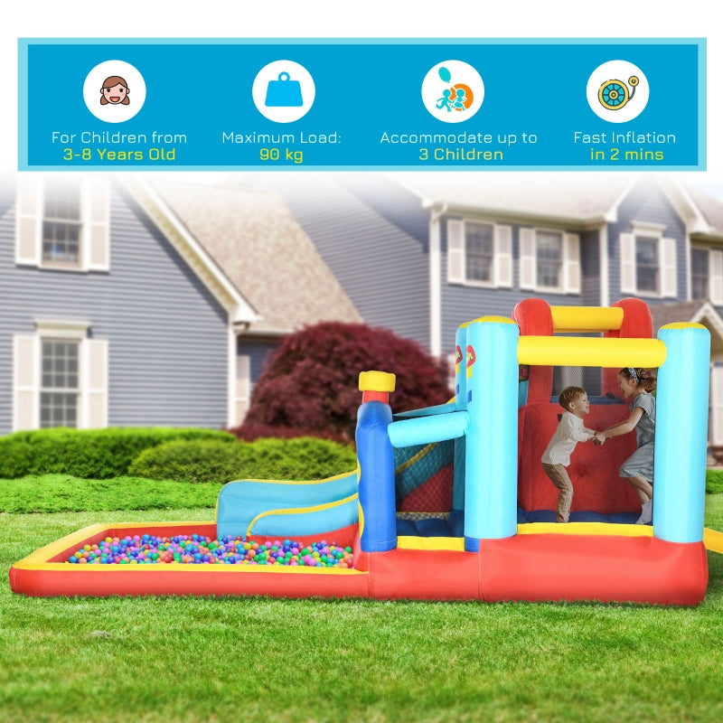 Outsunny 4 in 1 Bouncy Castle, with Slide, Pool, Trampoline, Climbing Wall, Blower - Multicoloured