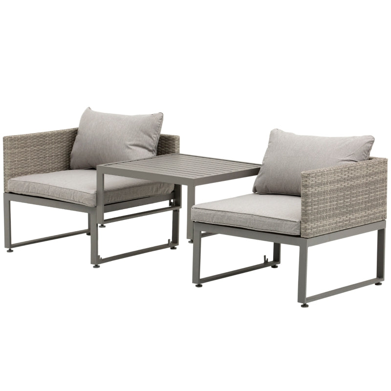 Outsunny 2 Seater Rattan Wicker Adjustable Sofa and Coffee Table Set Outdoor Garden Patio Furniture Lounge Conversation Seat Grey