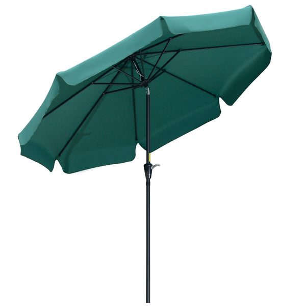 Outsunny 2.66m Garden Parasol Umbrella, Outdoor Market Table Umbrella, Outdoor Sun Shade with Ruffles, 8 Sturdy Ribs, Green