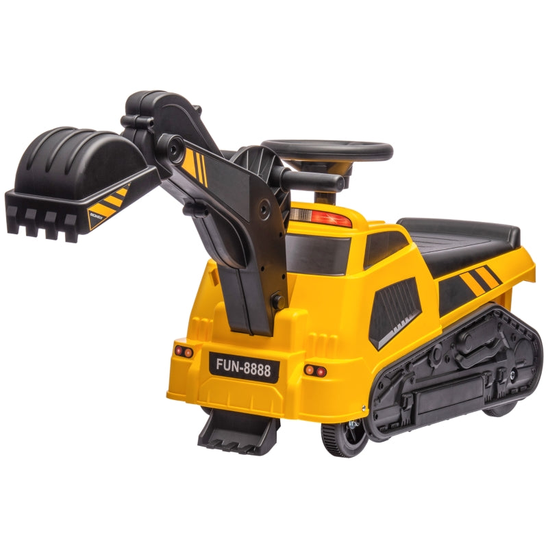 HOMCOM Ride on Tractor, 3 in 1 Ride on Excavator, Bulldozer, Road Roller, Pretend Play Construction No Power Truck with Music, for 18-48 Months - Yellow