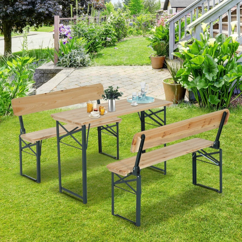 Outsunny 3 pcs Wooden Table Bench Set