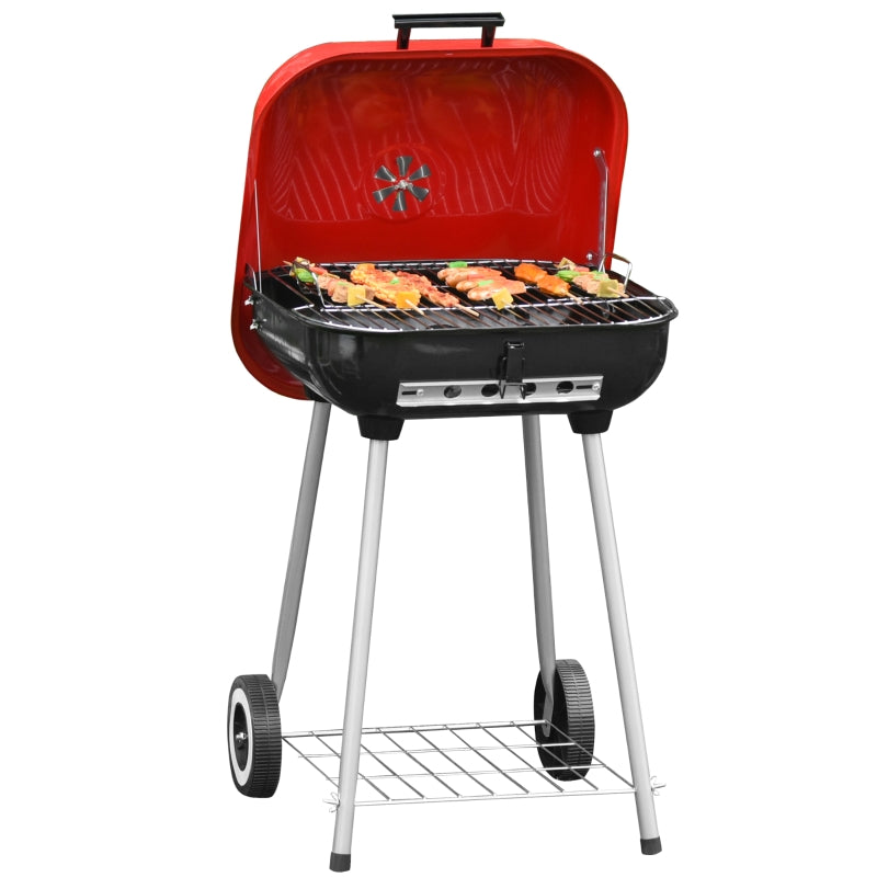 Outsunny Charcoal Trolley BBQ Garden Outdoor Barbecue Cooking Grill High Temperature Powder Wheel 46x52.5x76cm New